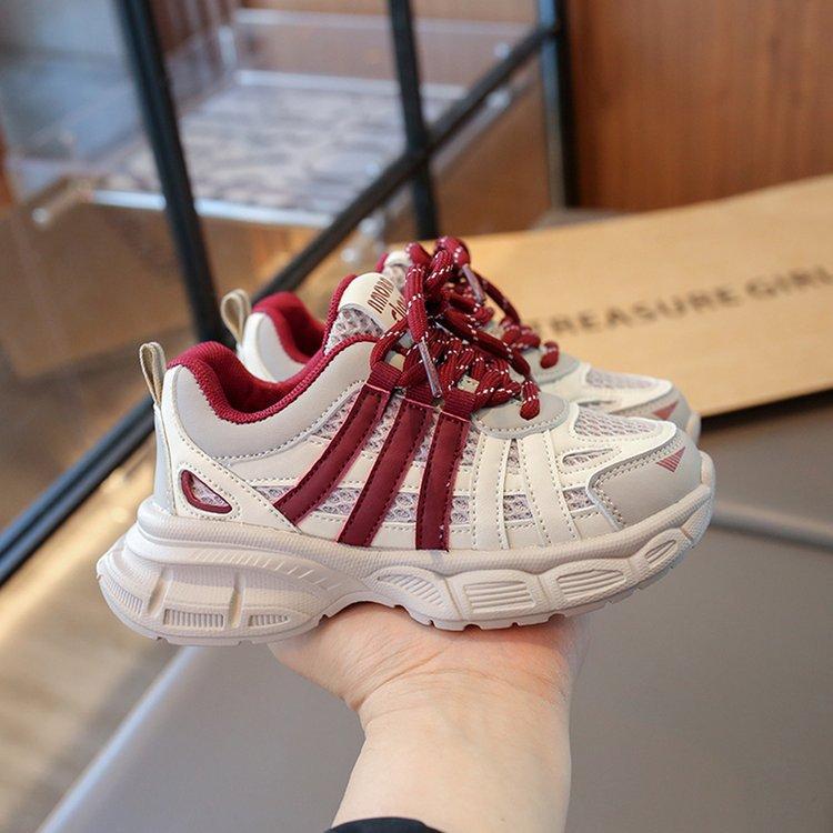 Детская платформа обувь для папы корейская версия 2025 весна и осень новая спортивная обувь для мальчиков кроссовки для девочек сетчатая обувь 36 бордовый