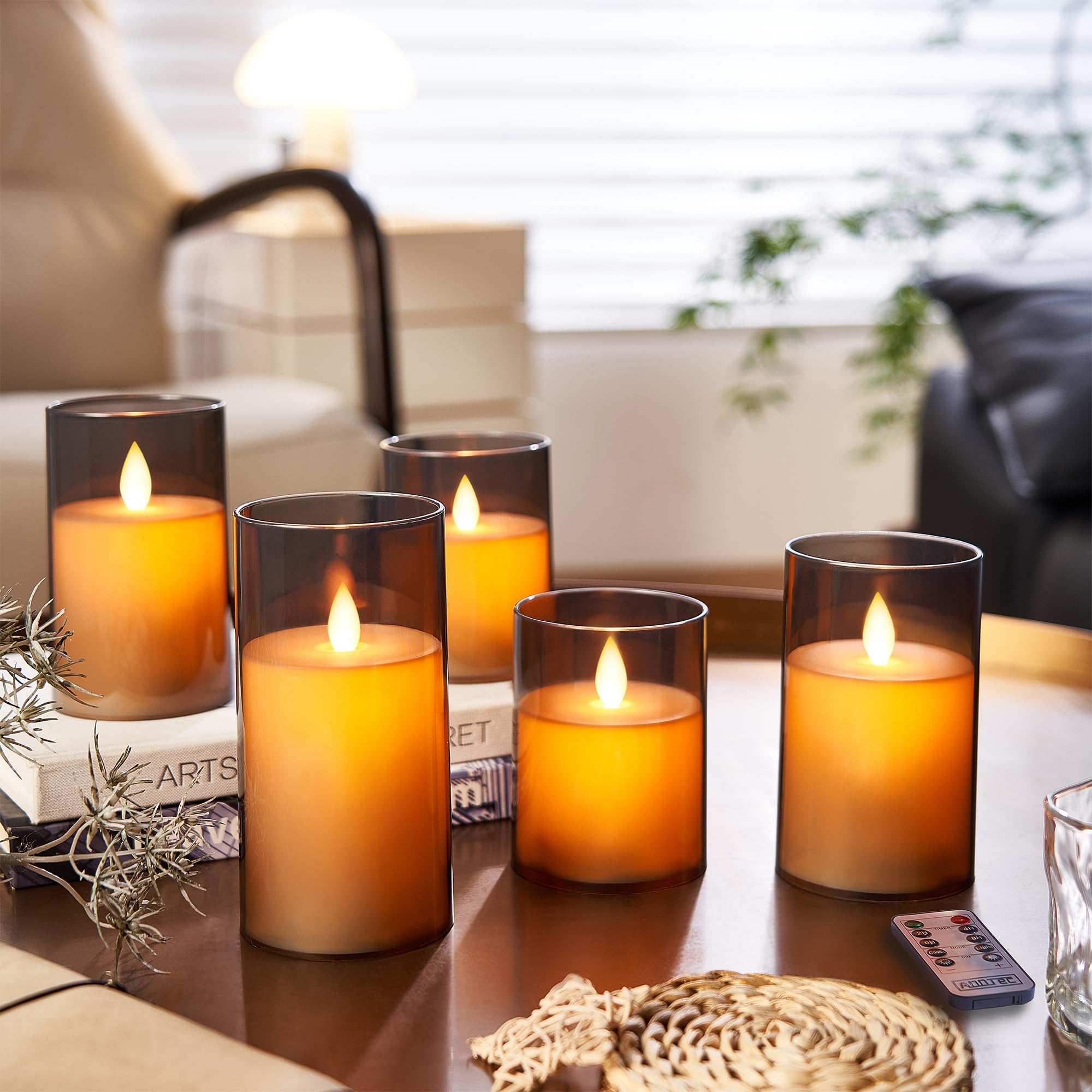 AnnTec 5-Piece LED Candle Light Set, with Remote Control, Adjustable Brightness, Auto-Off, Timer, Warm Light, Flame-Like Flickering, Safe and
AnnTec 5-Piece LED Candle Light Set, with Remote Control, Adjustable Brightness, Auto-Off, Timer, Warm Light, Flame-Like Flickering, Safe and