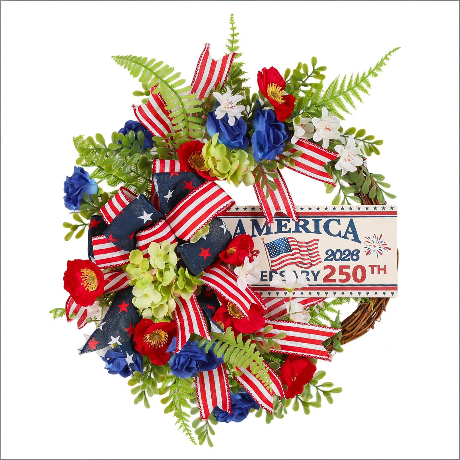 Decorative Wreath with Artificial Flowers Fern Leaves Ribbon and America 250th Anniversary Sign for Front Door Wall One Size
Decorative Wreath with Artificial Flowers Fern Leaves Ribbon and America 250th Anniversary Sign for Front Door Wall One Size