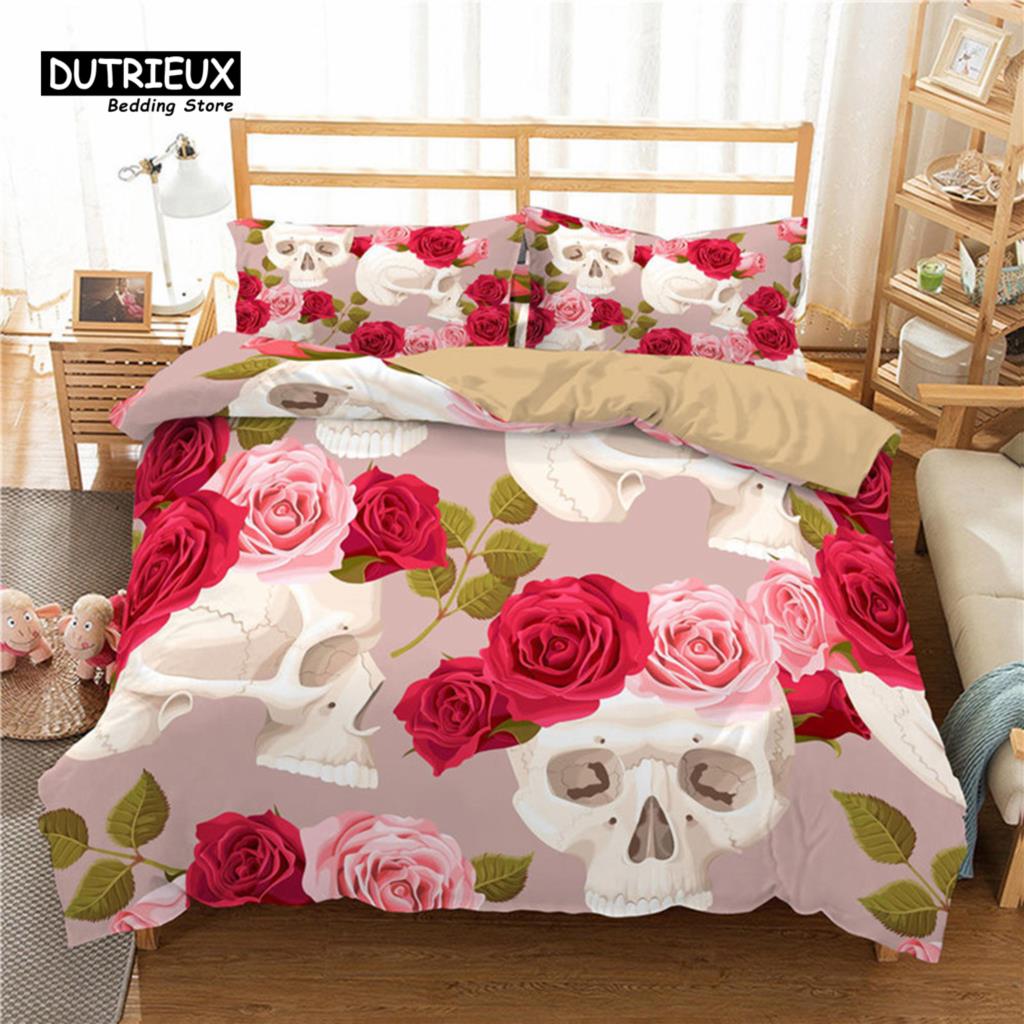 Red Rose Skull Floral Bedding Set Skeleton Flowers Green Leaves Print Duvet Cover Horror Theme Comforter Cover With Pillowcases EU single(135x200cm)
Red Rose Skull Floral Bedding Set Skeleton Flowers Green Leaves Print Duvet Cover Horror Theme Comforter Cover With Pillowcases EU single(135x200cm)