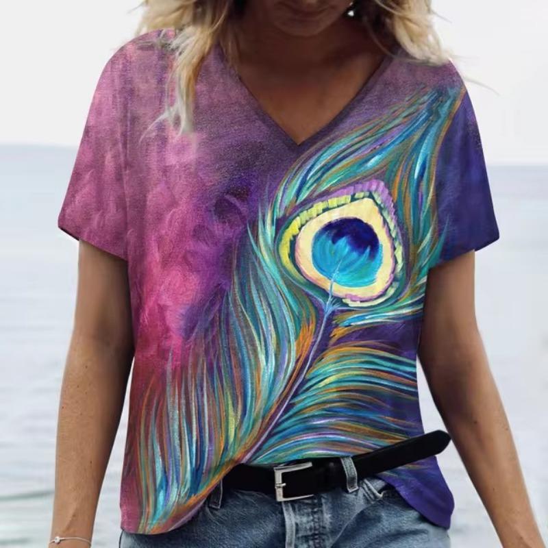 Летние женские футболки с V-образным вырезом, 3D-принтом, рисунком павлиньих перьев, модные короткие рукава, Harajuku Y2k, повседневная женская футболка большого размера 5XL
Летние женские футболки с V-образным вырезом, 3D-принтом, рисунком павлиньих перьев, модные короткие рукава, Harajuku Y2k, повседневная женская футболка большого размера 5XL