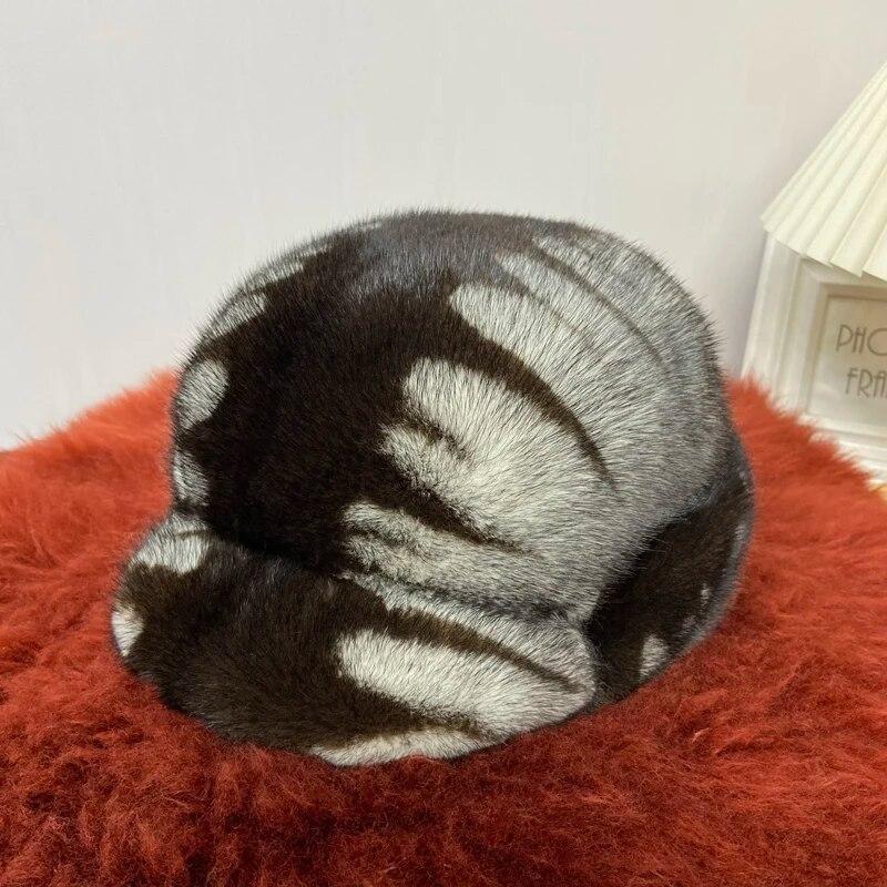 Роскошная норковая шапка женская зимняя модная теплая шапка из натурального меха в полоску тигра 55-59cm