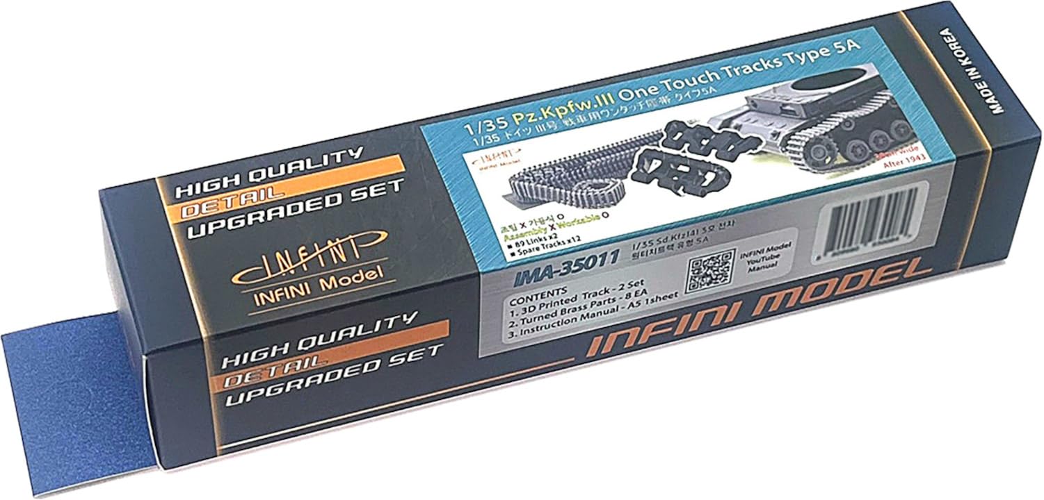 Infini Model 1/35 Scale German Type 5A Tracks for Panzer III (3D Printed Connectable Tracks) Plastic Model Kit Parts IMA35011 (Tank)
Infini Model 1/35 Scale German Type 5A Tracks for Panzer III (3D Printed Connectable Tracks) Plastic Model Kit Parts IMA35011 (Tank)