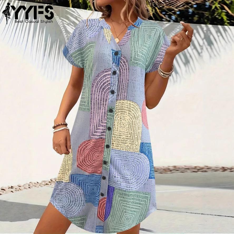 YYFS Women s Fashion Summer Spring Colour Block Print Short Sleeve V-Neck Loose Waistline Casual Dresses XXL синій
YYFS Women s Fashion Summer Spring Colour Block Print Short Sleeve V-Neck Loose Waistline Casual Dresses XXL синій