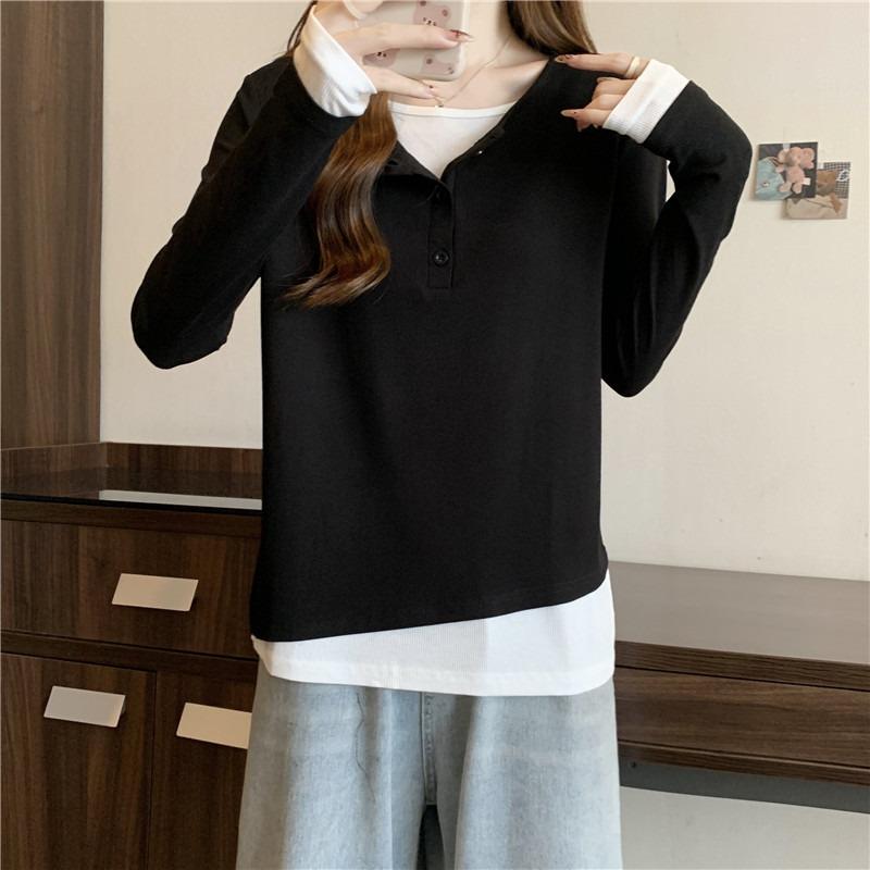 Fake two long-sleeved T-shirts for women with loose bottoms and tops 2XL чёрный
Fake two long-sleeved T-shirts for women with loose bottoms and tops 2XL чёрный