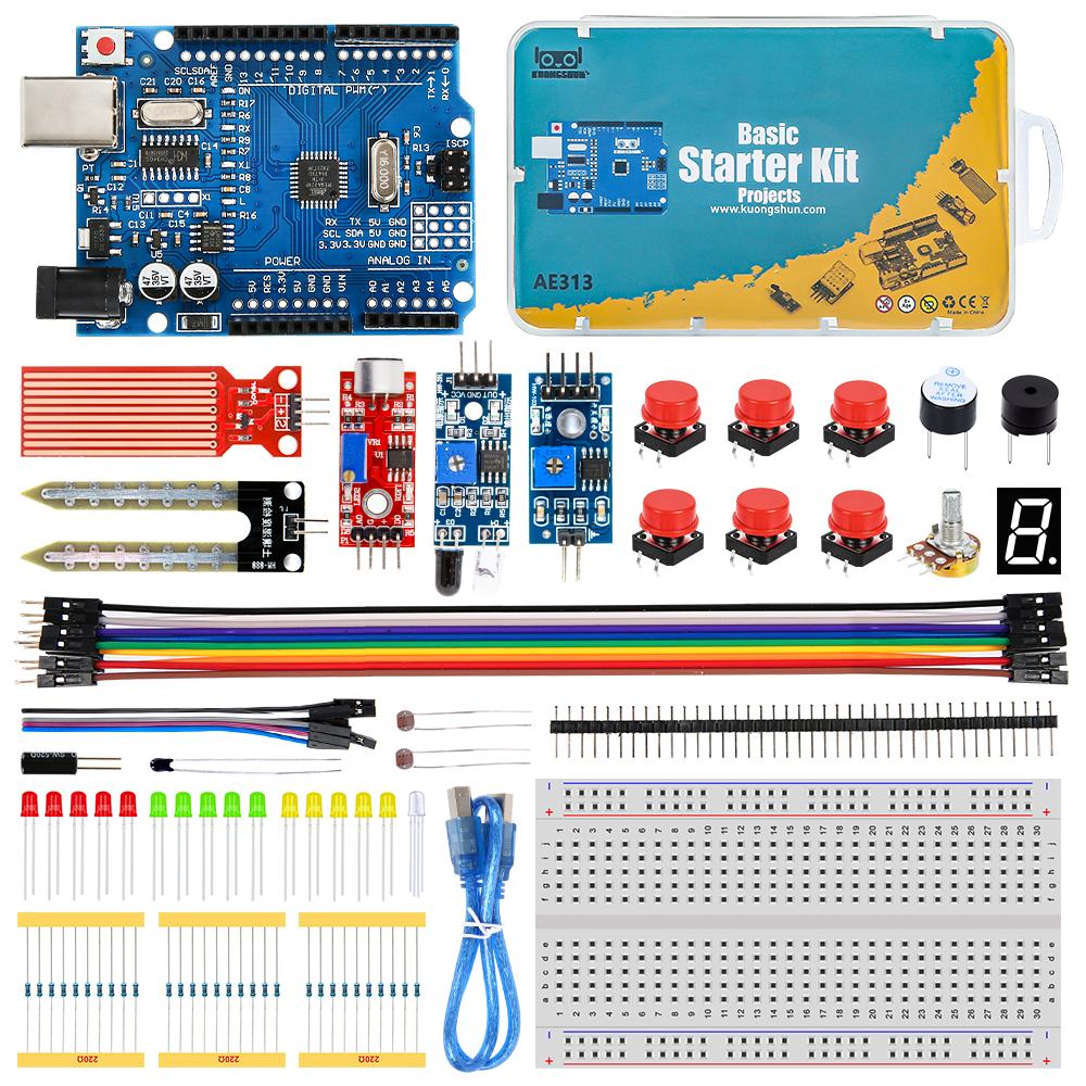 Basic Starter Kit for Arduino Uno R3 Projects Electronic Components Kit with R3 Board DIY Electronics Set with Tutorial
Basic Starter Kit for Arduino Uno R3 Projects Electronic Components Kit with R3 Board DIY Electronics Set with Tutorial