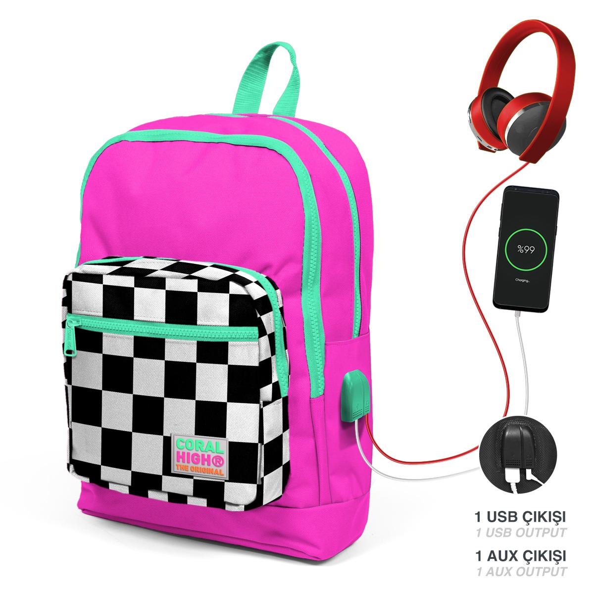 Школьный рюкзак Coral High Kids с неоновым розовым рисунком в шахматную клетку и четырьмя отделениями USB 23801
Школьный рюкзак Coral High Kids с неоновым розовым рисунком в шахматную клетку и четырьмя отделениями USB 23801