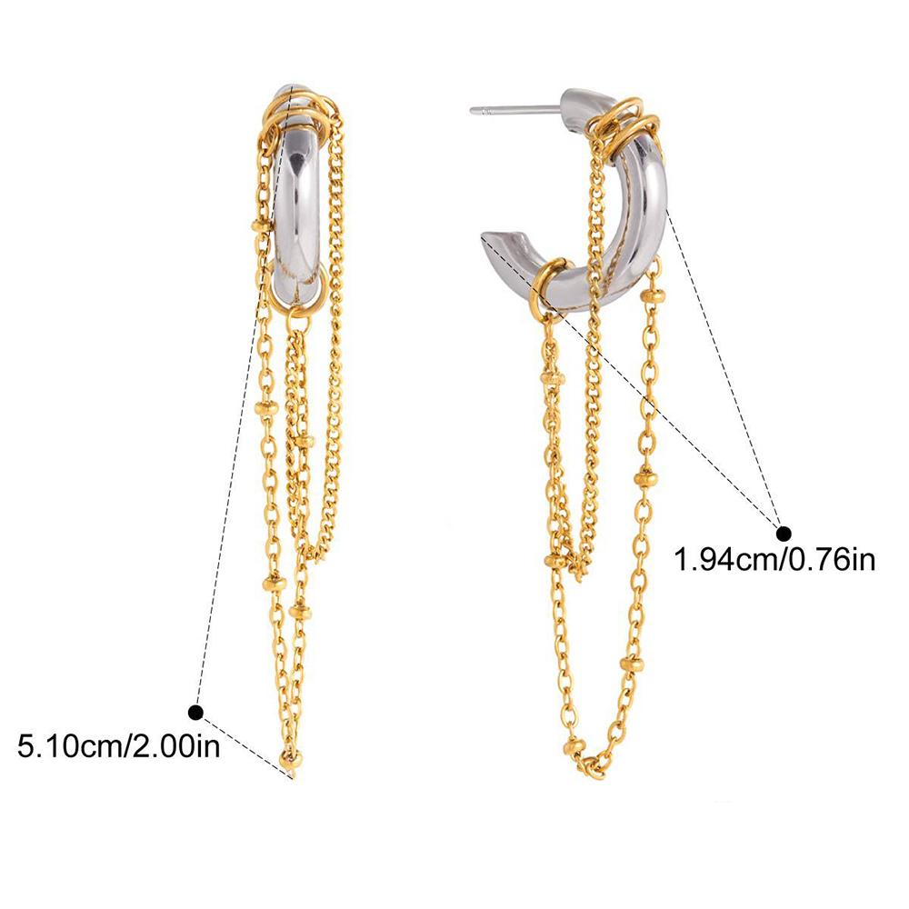 Punk Gold Silver Two Tone Hoop Earrings Women Stainless Steel C Shape Long Chain Tassel Layered Dangle Earring Fashion Jewelry
Punk Gold Silver Two Tone Hoop Earrings Women Stainless Steel C Shape Long Chain Tassel Layered Dangle Earring Fashion Jewelry