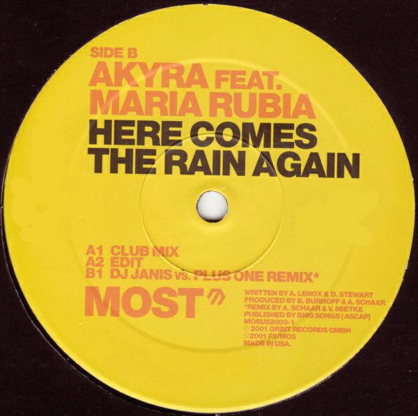 12inch Record AKYRA - Here Comes The Rain Again MOSUS20031 Most 2001 US Dance & Electronica Used
12inch Record AKYRA - Here Comes The Rain Again MOSUS20031 Most 2001 US Dance & Electronica Used