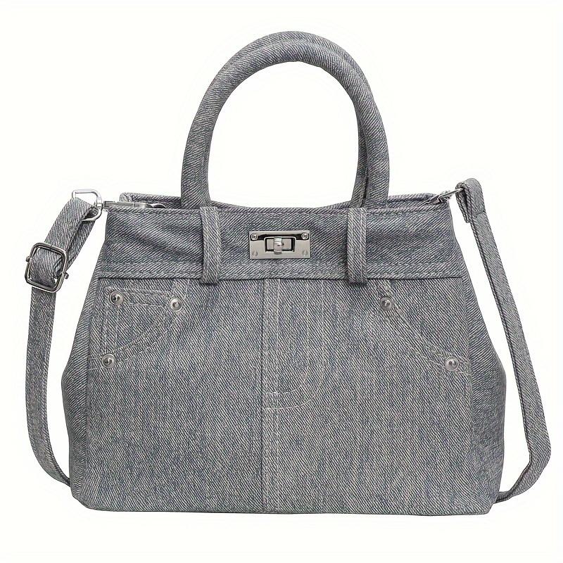 Vintage Denim Handbag With Twist Lock Closure And Adjustable Shoulder Strap Perfect For Casual Outings And Shopping Denim Gray
Vintage Denim Handbag With Twist Lock Closure And Adjustable Shoulder Strap Perfect For Casual Outings And Shopping Denim Gray