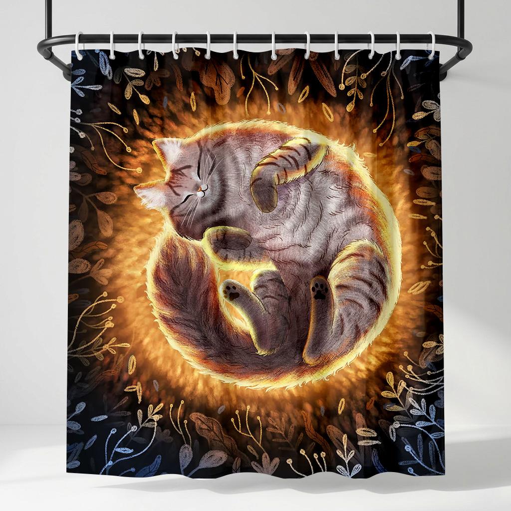 Whimsical Sleeping Cat Shower Curtain, Glowing Nebula Galaxy Kitten Bathroom Decor, Artistic Floral Aesthetic Bath Curtain W60H190(CM)-1 Pcs
Whimsical Sleeping Cat Shower Curtain, Glowing Nebula Galaxy Kitten Bathroom Decor, Artistic Floral Aesthetic Bath Curtain W60H190(CM)-1 Pcs