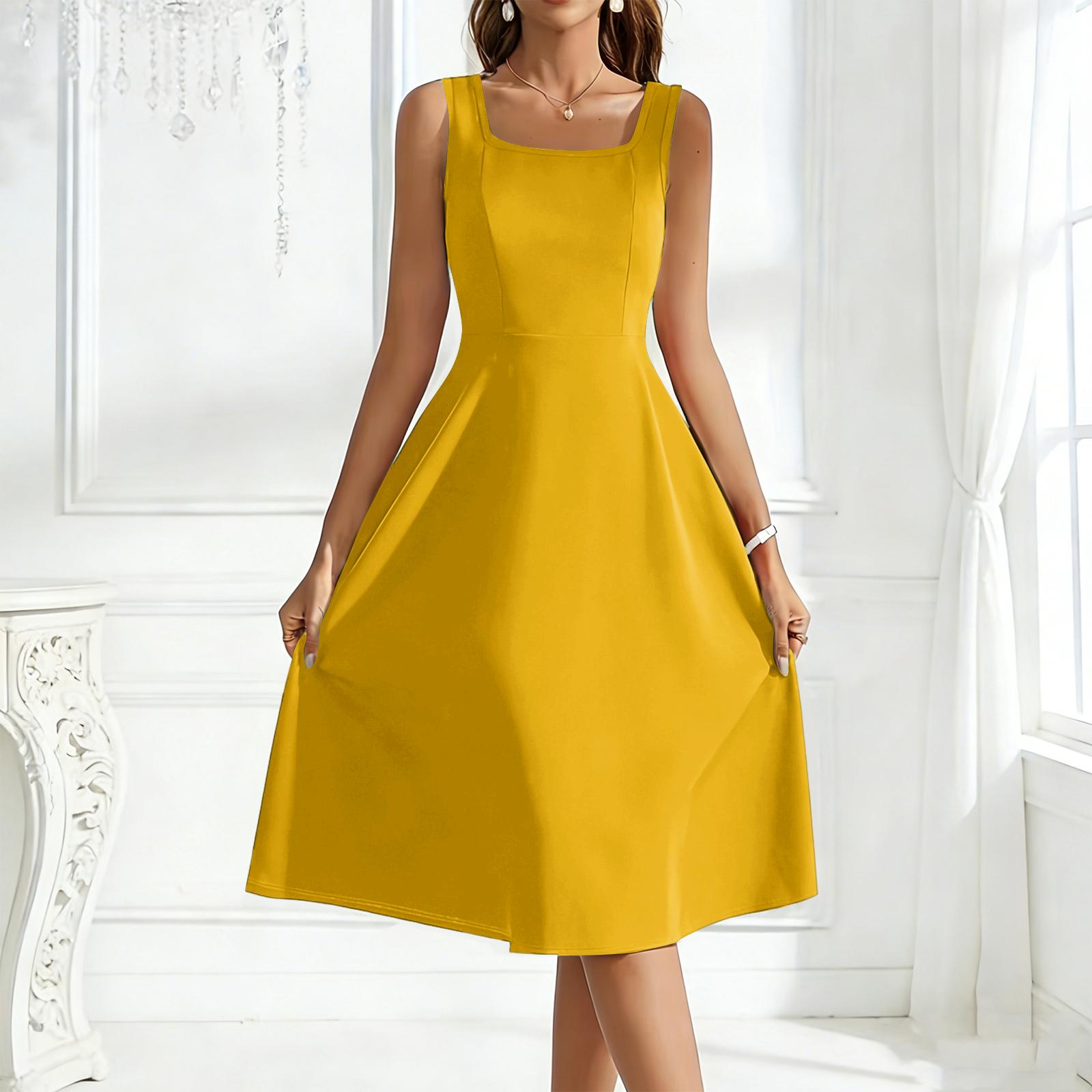 Sleeveless Square Neck Midi Dress for Women Elegant A Line Fit and Flare Summer Casual Dress with Solid Pattern XL жовтий
Sleeveless Square Neck Midi Dress for Women Elegant A Line Fit and Flare Summer Casual Dress with Solid Pattern XL жовтий