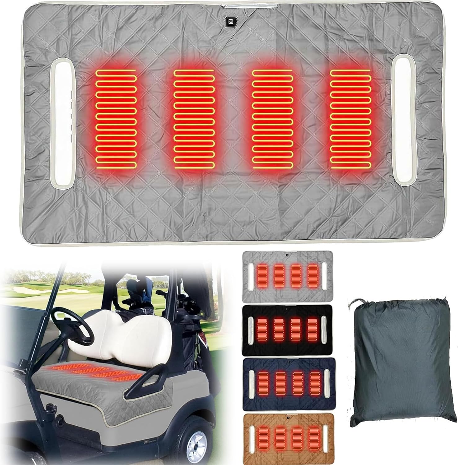 Heated golf cart seat cover, non-slip waterproof towel cushion blanket, soft and comfortable, 4 heating zones, 3-level heating.
Heated golf cart seat cover, non-slip waterproof towel cushion blanket, soft and comfortable, 4 heating zones, 3-level heating.