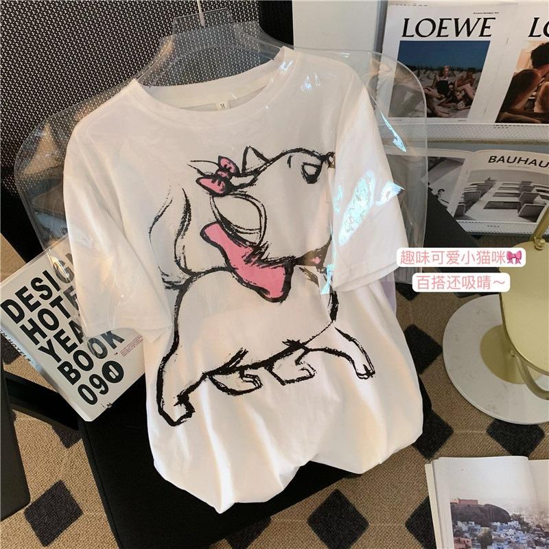 Physical pure cotton summer cute cat contrasting color printing front shoulder short-sleeved t-shirt women S белый
Physical pure cotton summer cute cat contrasting color printing front shoulder short-sleeved t-shirt women S белый
