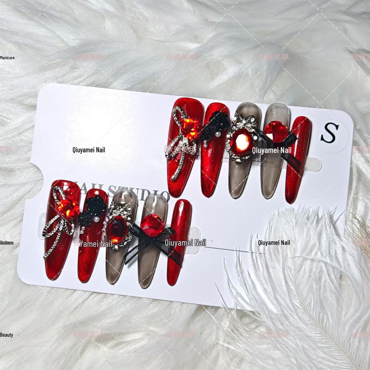 Skinny Dog Femme Fatale Cat Eye Bow False Nails - Handmade, Wearable, Stylish New Year Design L
Skinny Dog Femme Fatale Cat Eye Bow False Nails - Handmade, Wearable, Stylish New Year Design L