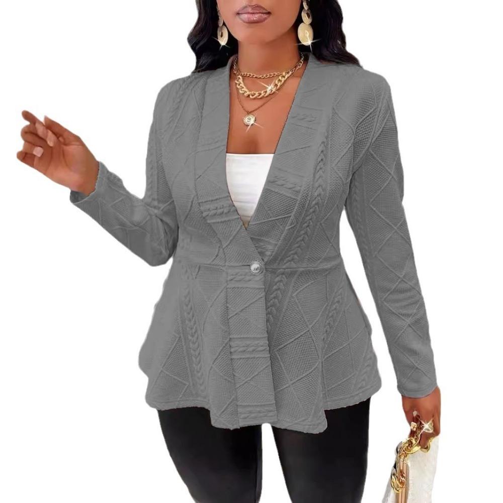 HNXC женские винтажные повседневные однотонные принтованные осенне-зимние куртки и пальто с длинным рукавом и V-образным вырезом XXL серый