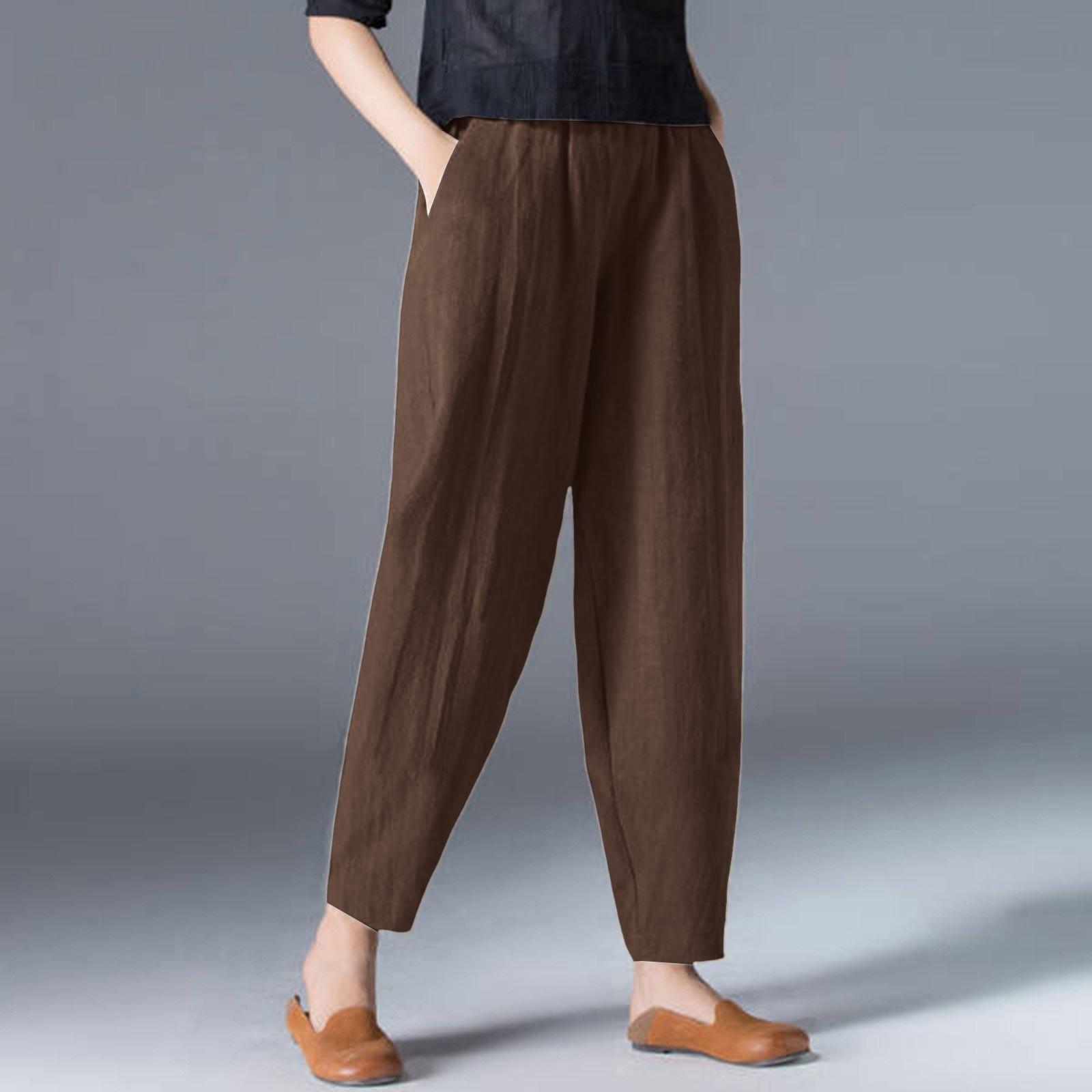 Женские летние повседневные свободные шаровары больших размеров с эластичной резинкой на талии, хлопковые и льняные тонкие девятые брюки 4XL кофейный
Женские летние повседневные свободные шаровары больших размеров с эластичной резинкой на талии, хлопковые и льняные тонкие девятые брюки 4XL кофейный