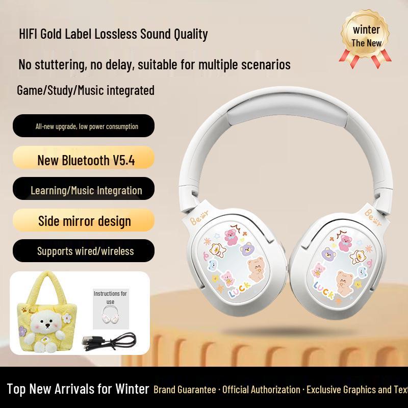 New KE-51 Over-ear Bluetooth Headphones with High-Quality Stereo Sound & Fluffy Bear Storage Bag білий
New KE-51 Over-ear Bluetooth Headphones with High-Quality Stereo Sound & Fluffy Bear Storage Bag білий