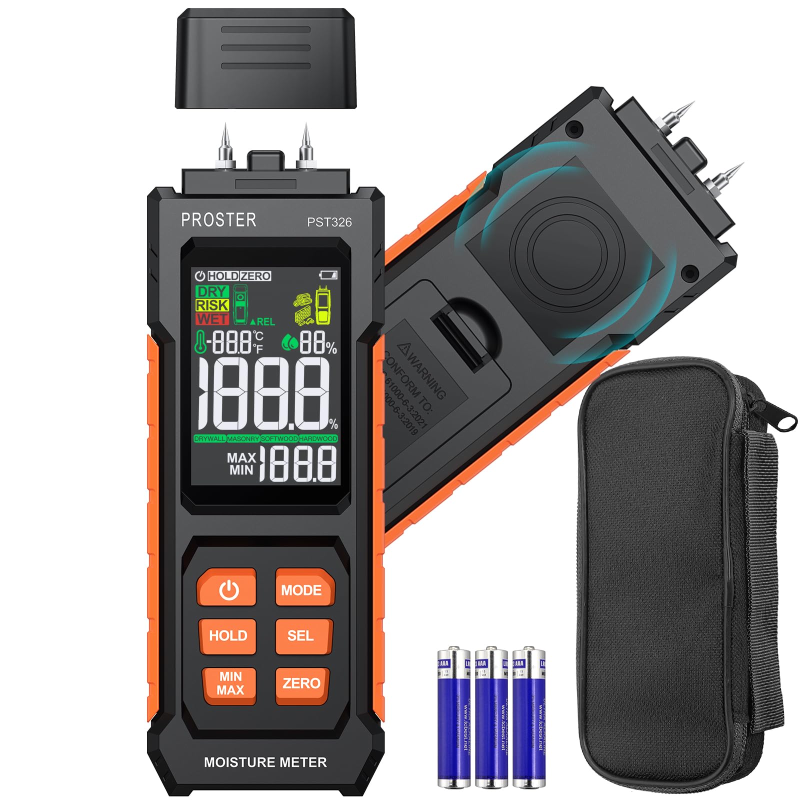 Proster Wood Moisture Meter, Digital Moisture Meter, 2-in-1 Pin & Non-Contact Humidity Tester, 4 Measurement Modes, Temperature Measurement, Max/Minim
Proster Wood Moisture Meter, Digital Moisture Meter, 2-in-1 Pin & Non-Contact Humidity Tester, 4 Measurement Modes, Temperature Measurement, Max/Minim