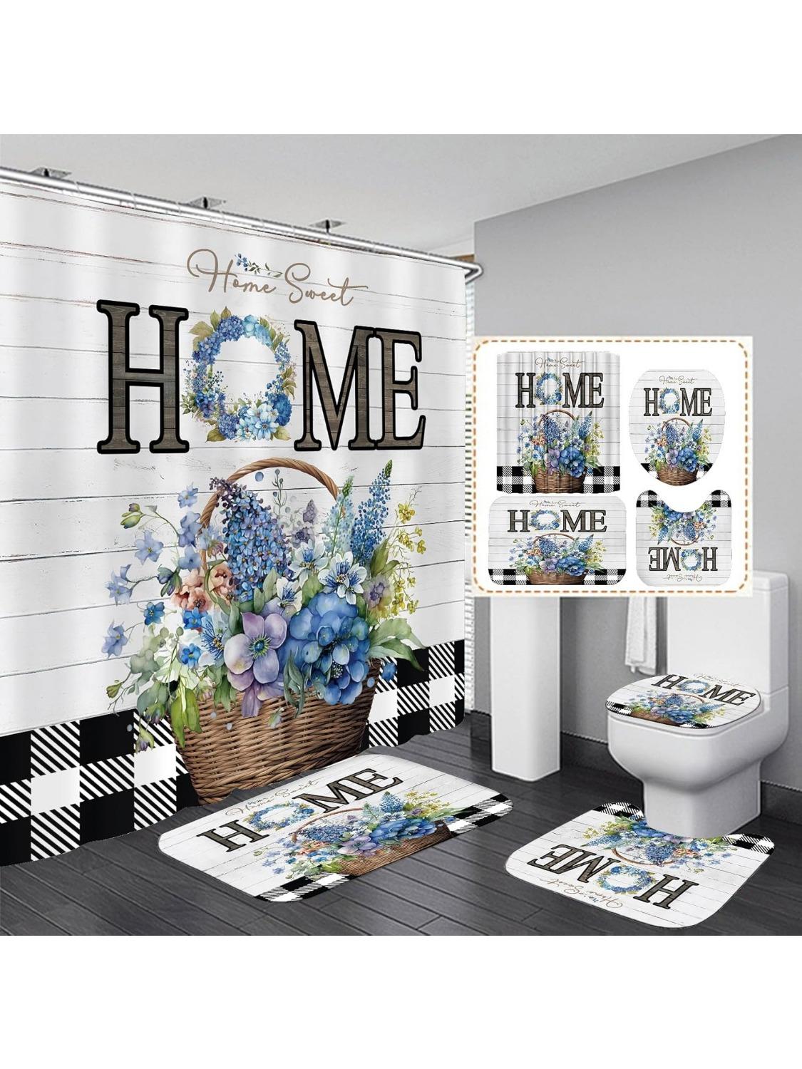 Black And White Shower Curtain Set Home Sweet Home Bathroom Sets With Rugs,Rustic Plaid Bathroom Shower Curtain Set With W60H190(CM)-1 Pcs
Black And White Shower Curtain Set Home Sweet Home Bathroom Sets With Rugs,Rustic Plaid Bathroom Shower Curtain Set With W60H190(CM)-1 Pcs