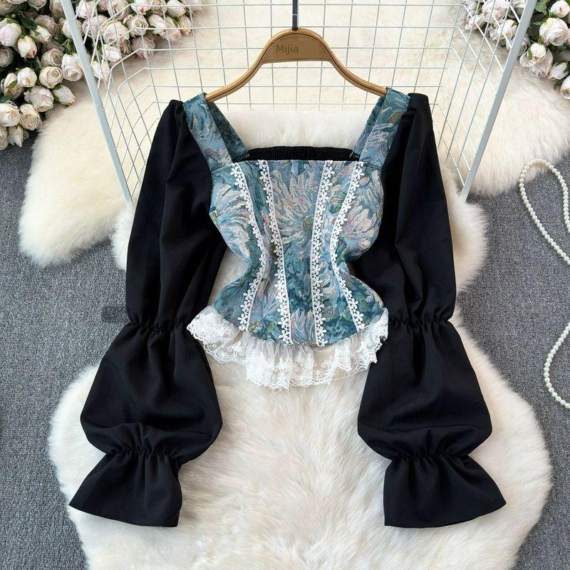 French Style Retro Square Collar Jacquard Meat Hiding Tight Shirt Black All yards
French Style Retro Square Collar Jacquard Meat Hiding Tight Shirt Black All yards