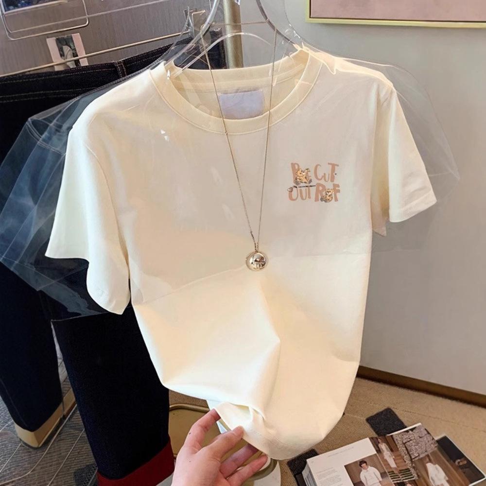 Apricot shoulder cartoon print short-sleeved t-shirt women s summer white cotton loose top S
Apricot shoulder cartoon print short-sleeved t-shirt women s summer white cotton loose top S