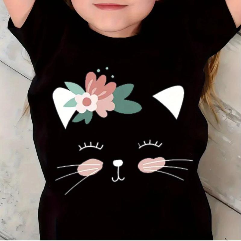 Cat face print T-shirt for children, cute, fun, colorful, and comfortable summer top for girls. 100
Cat face print T-shirt for children, cute, fun, colorful, and comfortable summer top for girls. 100