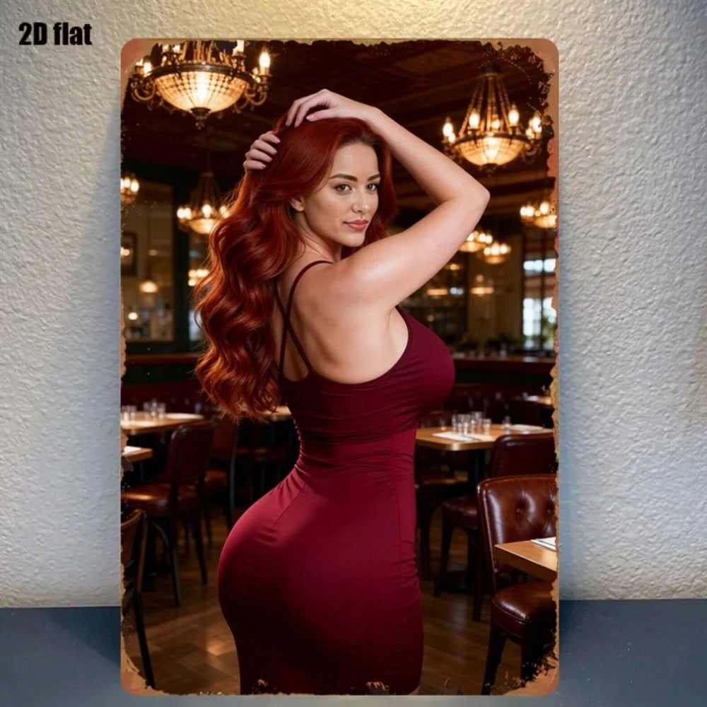Metal Wall Art Poster Retro Redhead Beauty with Chandelier for Bar Decor
Metal Wall Art Poster Retro Redhead Beauty with Chandelier for Bar Decor
