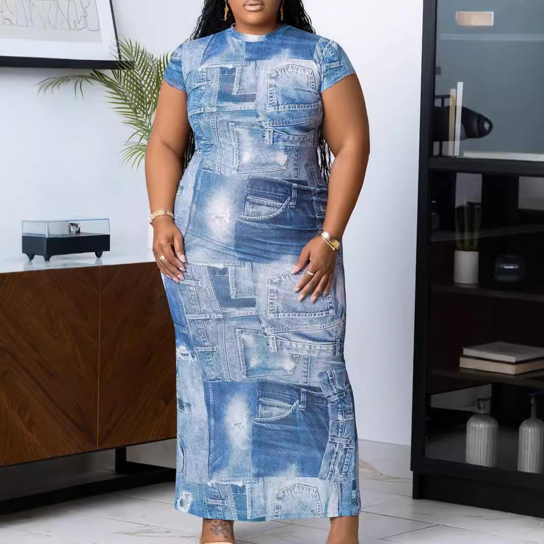 2025 Summer New Women s Vintage Denim Print Dress: Round Neck Raglan Sleeve Slim Fit High Waist Maxi Dress, Plus Size Long Dress for Casual Wear 2XL синий
2025 Summer New Women s Vintage Denim Print Dress: Round Neck Raglan Sleeve Slim Fit High Waist Maxi Dress, Plus Size Long Dress for Casual Wear 2XL синий