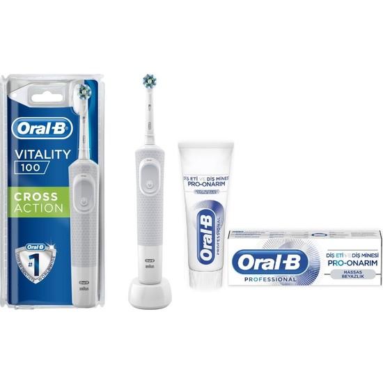 Перезаряжаемая зубная щетка Oral-B Cross Action + Toothpaste Pro Repair Sensitive 
Перезаряжаемая зубная щетка Oral-B Cross Action + Toothpaste Pro Repair Sensitive
