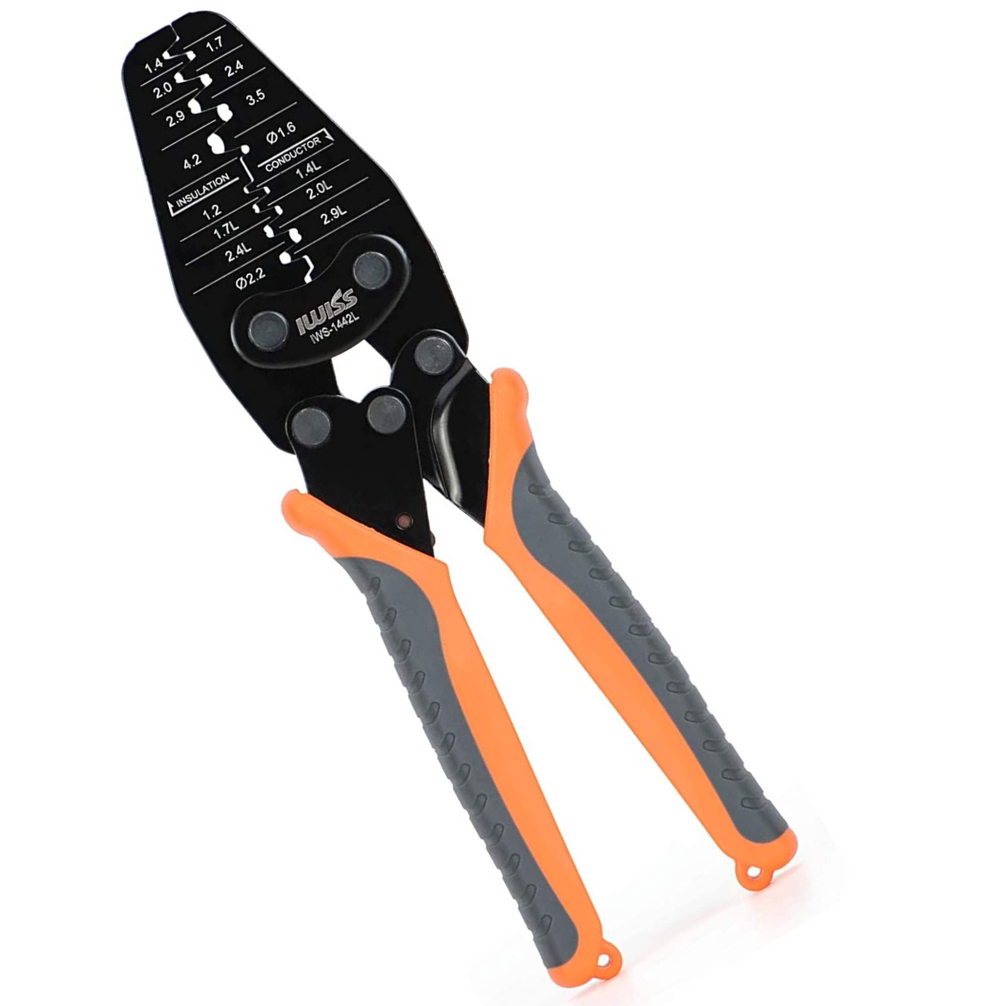 IWISS General-Purpose Crimping Pliers for Open Barrel Type Contacts; Die Section Features a Stepped, Thin Finish (Suitable for Small to Large Terminal
IWISS General-Purpose Crimping Pliers for Open Barrel Type Contacts; Die Section Features a Stepped, Thin Finish (Suitable for Small to Large Terminal