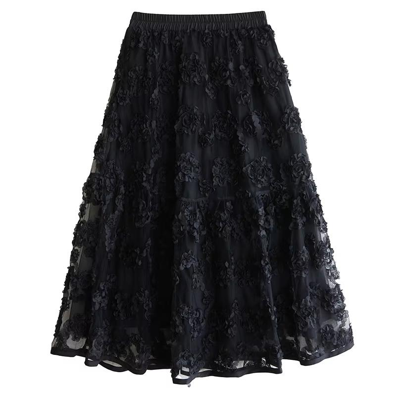 Xitao Юбка с эластичной талией в сеточку в стиле пэчворк HQQ2471 One Size чёрный