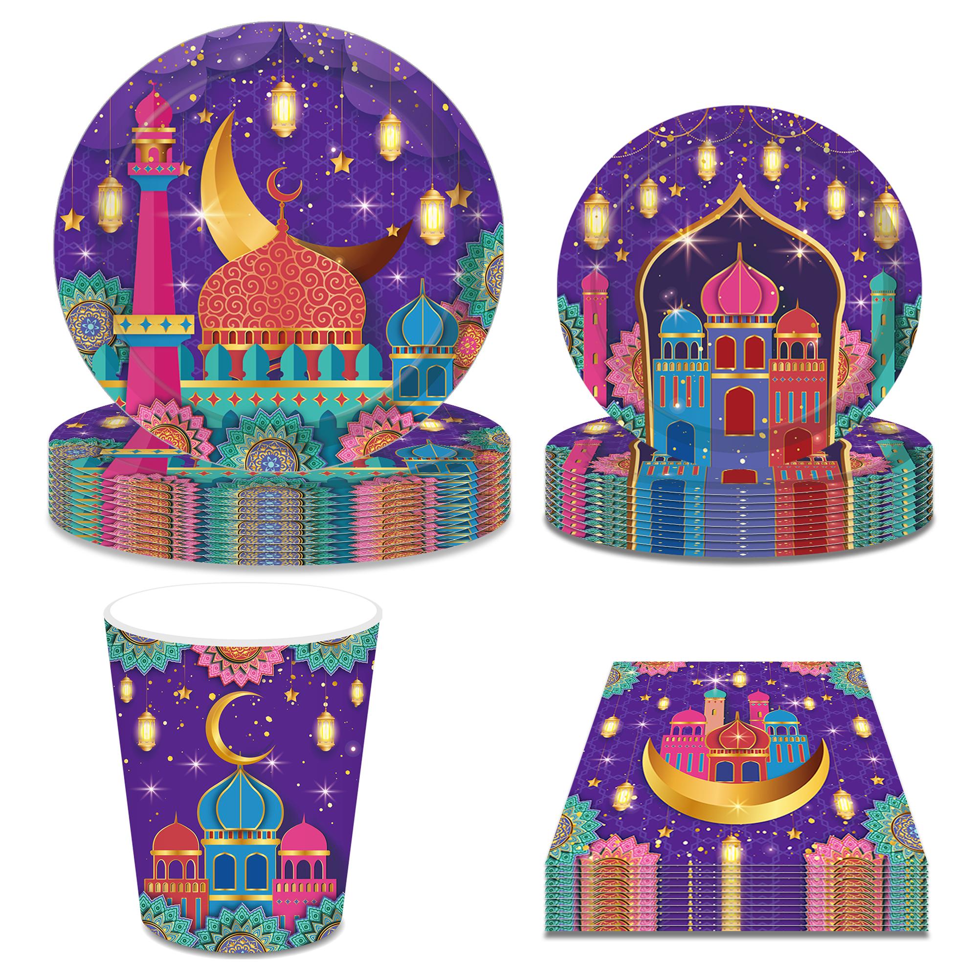 Ramadan Mubarak Disposable Tableware Colorful Mosque Moon Lantern Print Plate Cup Tablecloth Islamic Muslim Eid Party Decoration
Ramadan Mubarak Disposable Tableware Colorful Mosque Moon Lantern Print Plate Cup Tablecloth Islamic Muslim Eid Party Decoration