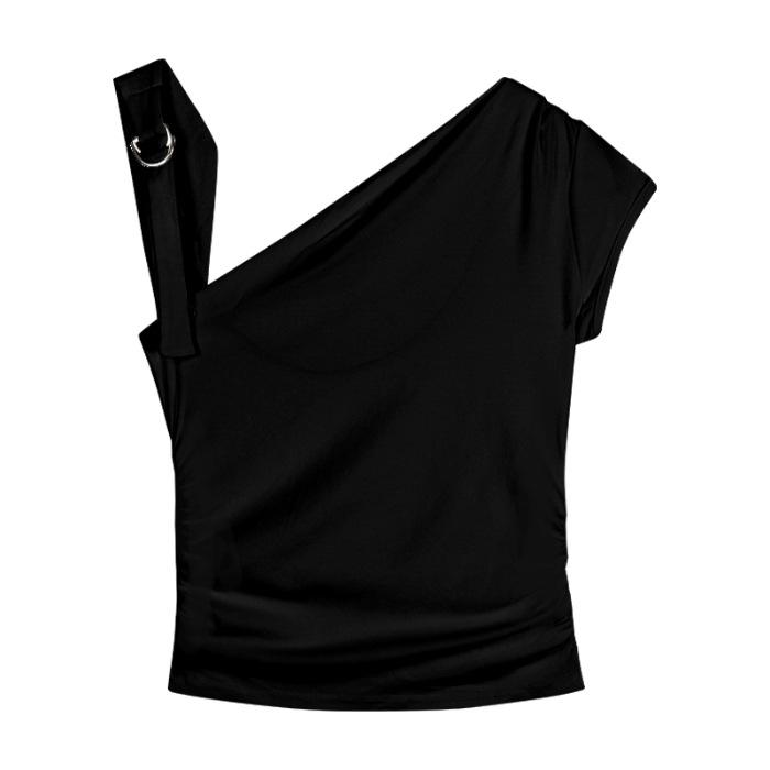 (Modialk cotton) design sense single shoulder silver buckle top niche slanted shoulder slim fit short sleeve Free size (recommended 40-60kg ) чёрный
(Modialk cotton) design sense single shoulder silver buckle top niche slanted shoulder slim fit short sleeve Free size (recommended 40-60kg ) чёрный