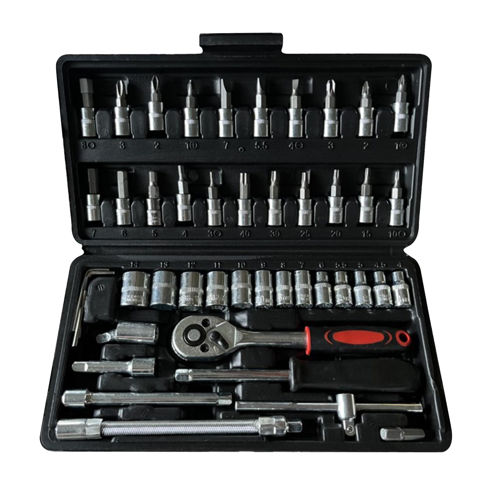 46pcs 1/4 Inch Ratchet Socket Repair Wrench Set Drive Socket Ratchet Wrench Combination Tools Kit For Car Repair чорний
46pcs 1/4 Inch Ratchet Socket Repair Wrench Set Drive Socket Ratchet Wrench Combination Tools Kit For Car Repair чорний