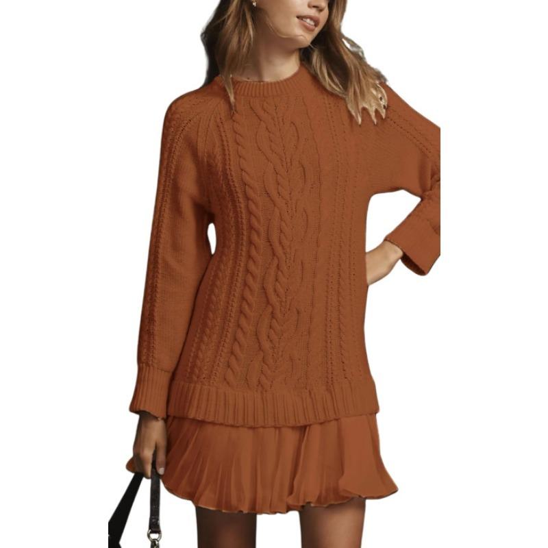 women s Cable Knit Long Sleeve Pleated Chiffon Patchwork Mini Dress Round Neck Slim Fall Casual Short Dress 3XL темно-коричневого кольору
women s Cable Knit Long Sleeve Pleated Chiffon Patchwork Mini Dress Round Neck Slim Fall Casual Short Dress 3XL темно-коричневого кольору