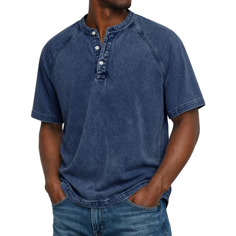 Mens Casual Washed Denim Henley Neck Short Sleeve T Shirt XL темно-синього кольору
Mens Casual Washed Denim Henley Neck Short Sleeve T Shirt XL темно-синього кольору