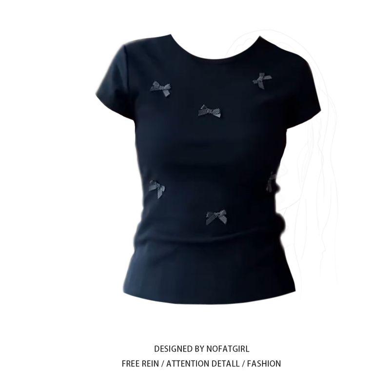 Plus Size Chubby Girl Korean Style Bows Black Shoulder Short Sleeve T-shirt Female Summer New Arrival Silm Slimming Short Top Black Butterfly T-Shirt L
Plus Size Chubby Girl Korean Style Bows Black Shoulder Short Sleeve T-shirt Female Summer New Arrival Silm Slimming Short Top Black Butterfly T-Shirt L