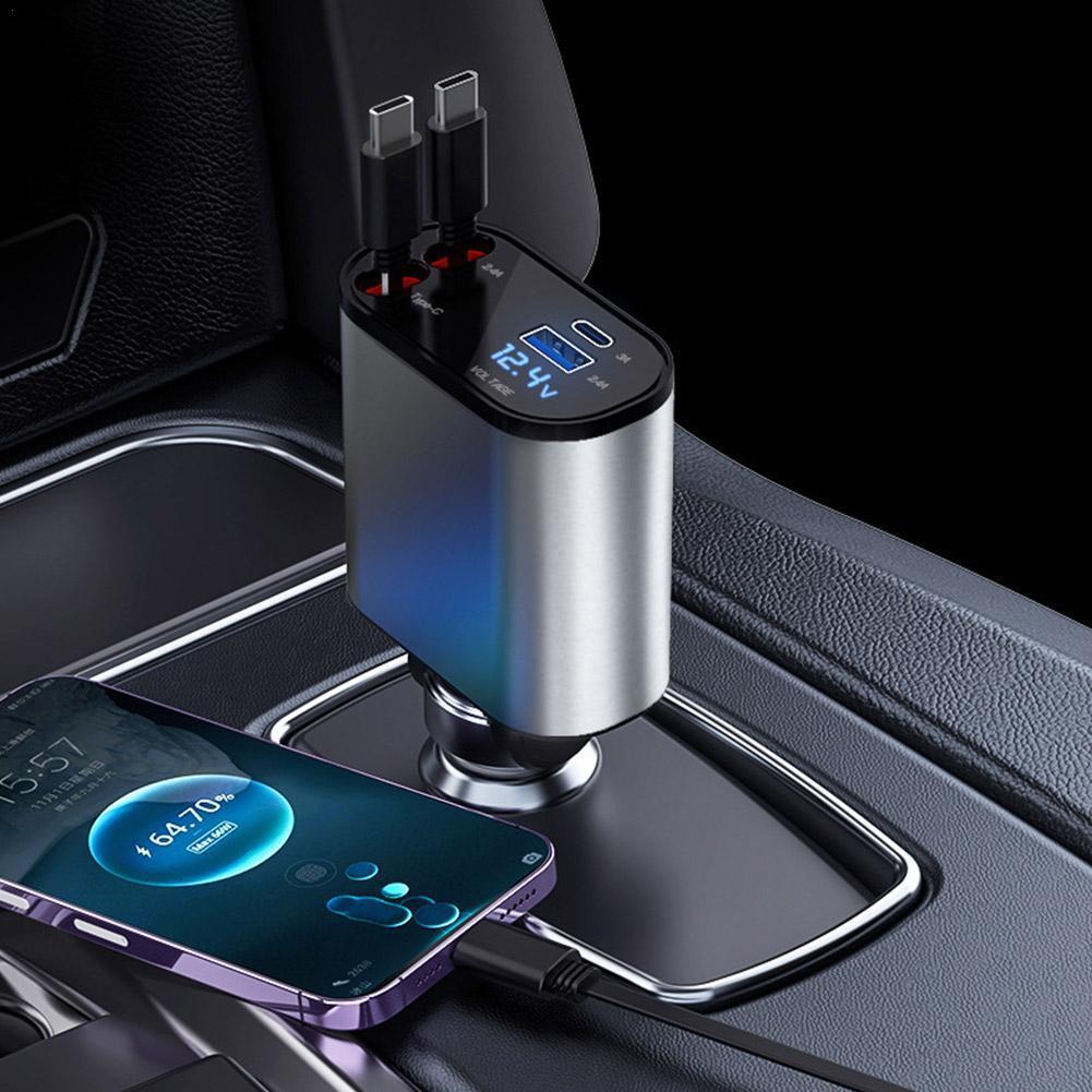 4 в 1 выдвижное автомобильное зарядное устройство USB Type C кабель для iPhone шнур для быстрой зарядки адаптер прикуривателя
4 в 1 выдвижное автомобильное зарядное устройство USB Type C кабель для iPhone шнур для быстрой зарядки адаптер прикуривателя