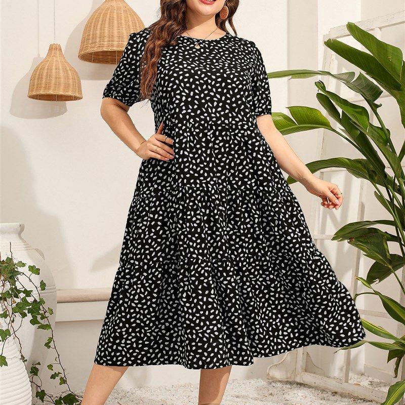 Loose Fit Plus Size Irregular Short-Sleeved Summer Dresses Black 1XL
Loose Fit Plus Size Irregular Short-Sleeved Summer Dresses Black 1XL