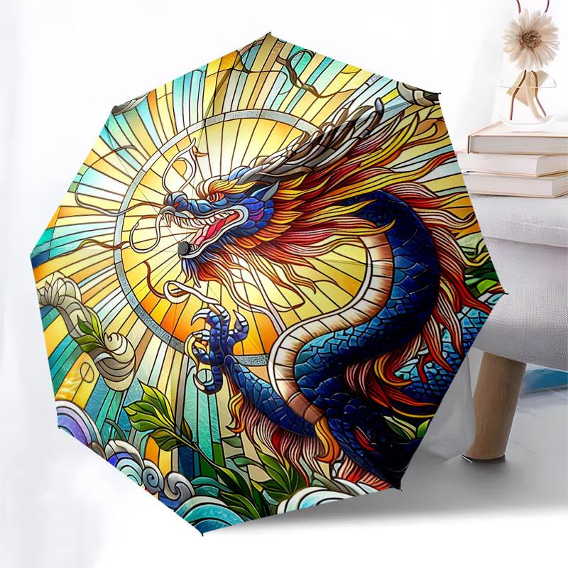 1pc Stained Glass Dragon Design Automatic Opening Folding Umbrella - Outdoor with 8-Bone Iron Frame, Suitable for Fans, Travelers, Daily Use, and Perf
1pc Stained Glass Dragon Design Automatic Opening Folding Umbrella - Outdoor with 8-Bone Iron Frame, Suitable for Fans, Travelers, Daily Use, and Perf