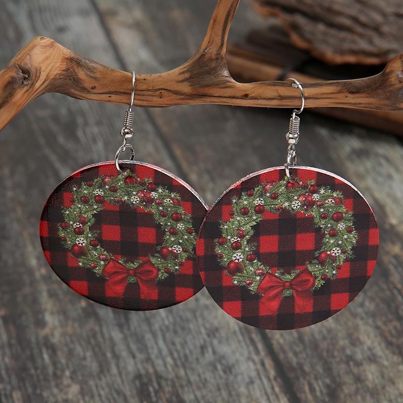 Cross-border Christmas Circle Print Wreath Earrings, Double-sided Red Plaid Leather Design
Cross-border Christmas Circle Print Wreath Earrings, Double-sided Red Plaid Leather Design