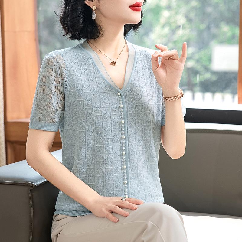 Elegant Summer 2026 Ice Silk Knitwear Top for Women, Short-Sleeved and Versatile for Middle-Aged and Elderly L (recommended 80-100 jin) синий
Elegant Summer 2026 Ice Silk Knitwear Top for Women, Short-Sleeved and Versatile for Middle-Aged and Elderly L (recommended 80-100 jin) синий