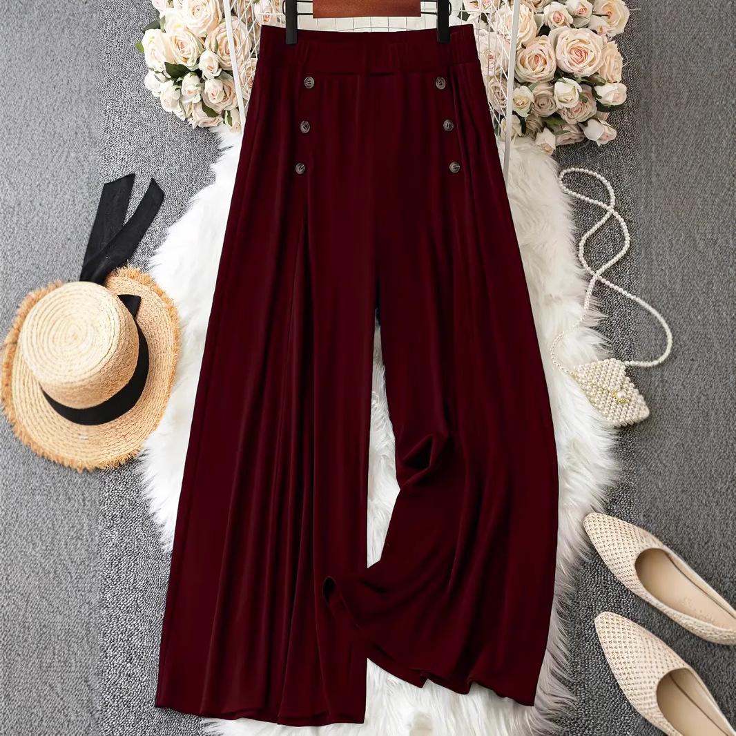 Women s High-Waisted Wide-Leg Pants Solid Color Loose Comfortable Casual Trousers with Decorative Buttons Fashionable 2XL вина червоного кольору
Women s High-Waisted Wide-Leg Pants Solid Color Loose Comfortable Casual Trousers with Decorative Buttons Fashionable 2XL вина червоного кольору