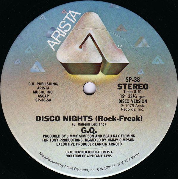 12inch Record GQ - Disco Nights (Rock-Freak) / Boogie SP38 Arista 1979 US Soul/Funk Used
12inch Record GQ - Disco Nights (Rock-Freak) / Boogie SP38 Arista 1979 US Soul/Funk Used