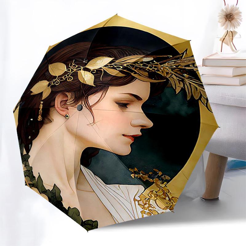 1pc Golden Leaf Wreath Automatic Opening/Closing Umbrella, Portable Tri-Fold Design with Iron Frame, Perfect for Outdoor, Festive Gifts, Travel, Daily
1pc Golden Leaf Wreath Automatic Opening/Closing Umbrella, Portable Tri-Fold Design with Iron Frame, Perfect for Outdoor, Festive Gifts, Travel, Daily