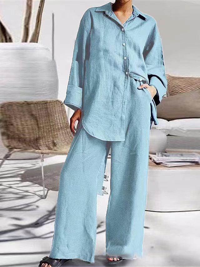 Long Pant Sets Cotton Linen Women Casual Style Solid Color Loose Wide Legs Pants Two Piece Set Clothing Ladies XS небо синє кольору
Long Pant Sets Cotton Linen Women Casual Style Solid Color Loose Wide Legs Pants Two Piece Set Clothing Ladies XS небо синє кольору