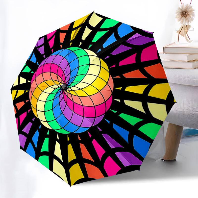 1pc Rainbow Mandala Automatic Opening/Closing Umbrella - Portable 3-Fold Design, 8-Bone Iron Frame Outdoor Umbrella, Festival Gift for Fans, Travelers
1pc Rainbow Mandala Automatic Opening/Closing Umbrella - Portable 3-Fold Design, 8-Bone Iron Frame Outdoor Umbrella, Festival Gift for Fans, Travelers