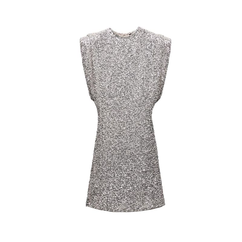 Spring New Fashion Style Fashion Trendy round Neck Sleeveless Padded Shoulder Beads Decoration Dress 2874108 Silver L
Spring New Fashion Style Fashion Trendy round Neck Sleeveless Padded Shoulder Beads Decoration Dress 2874108 Silver L