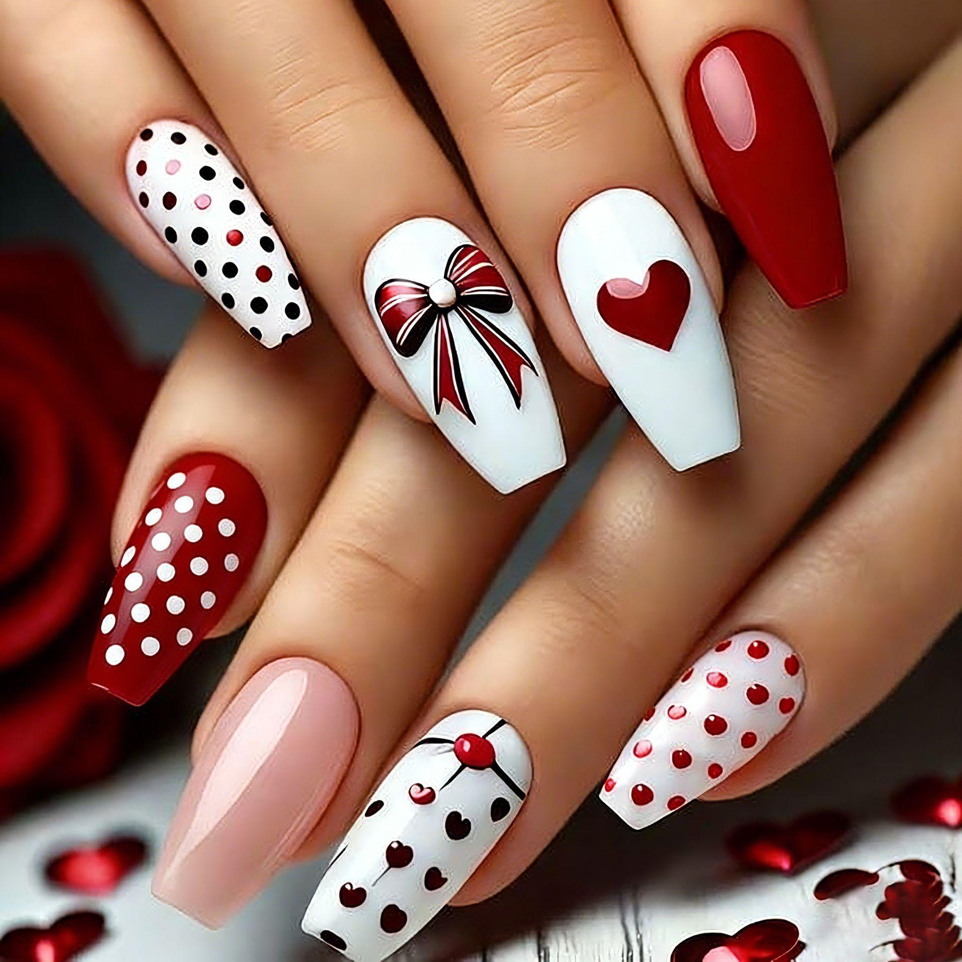 Valentine s Day long glossy trapezoidal nail art European and American sweet bow love polka dot wearing nail piece Free jelly glue + rubbing strips
Valentine s Day long glossy trapezoidal nail art European and American sweet bow love polka dot wearing nail piece Free jelly glue + rubbing strips